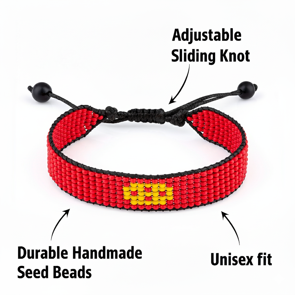 Kyrgyz Republic Flag Bracelet: Handmade Adjustable, Unisex Boho Style Jewelry.