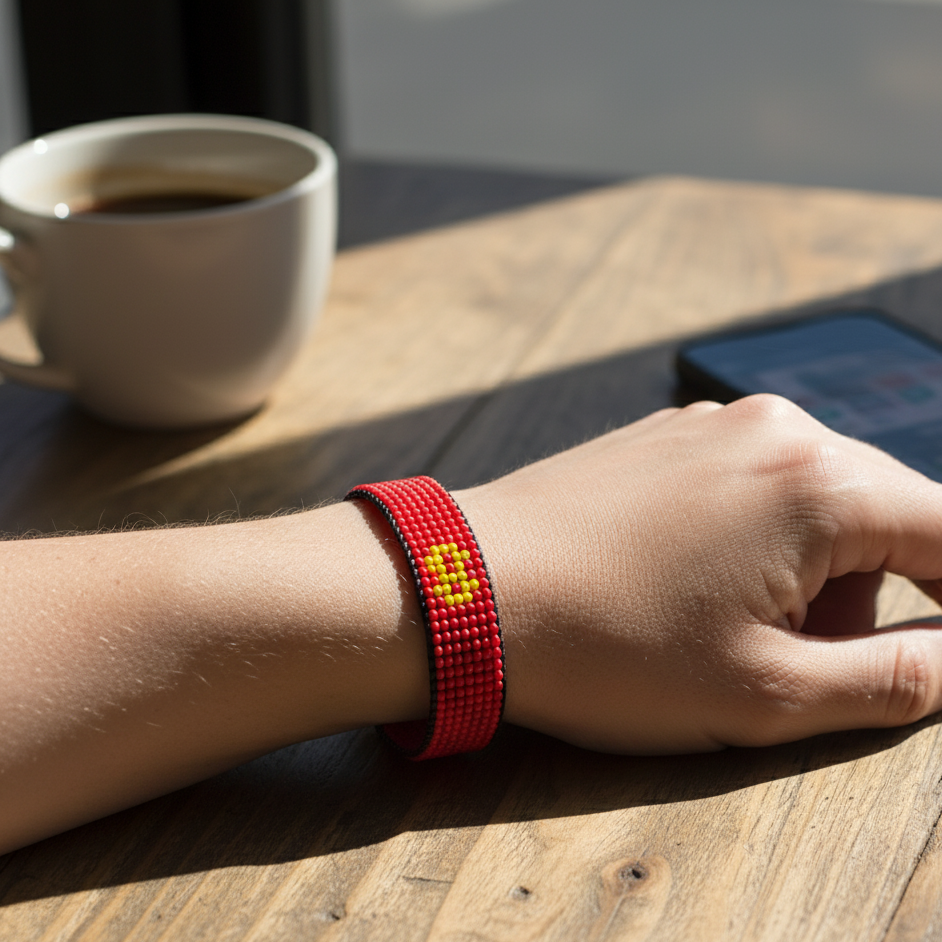 Armband mit Flagge der Kirgisischen Republik: Handgemacht, verstellbar, Unisex Boho Schmuck.