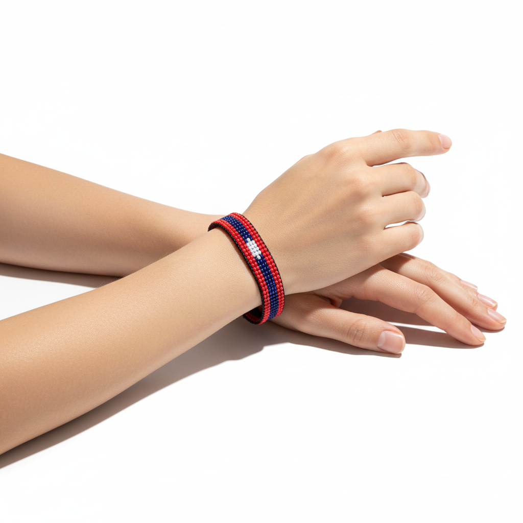 Bracelet drapeau du Laos (RDPL) : Bijou unisexe bohème réglable et fait main