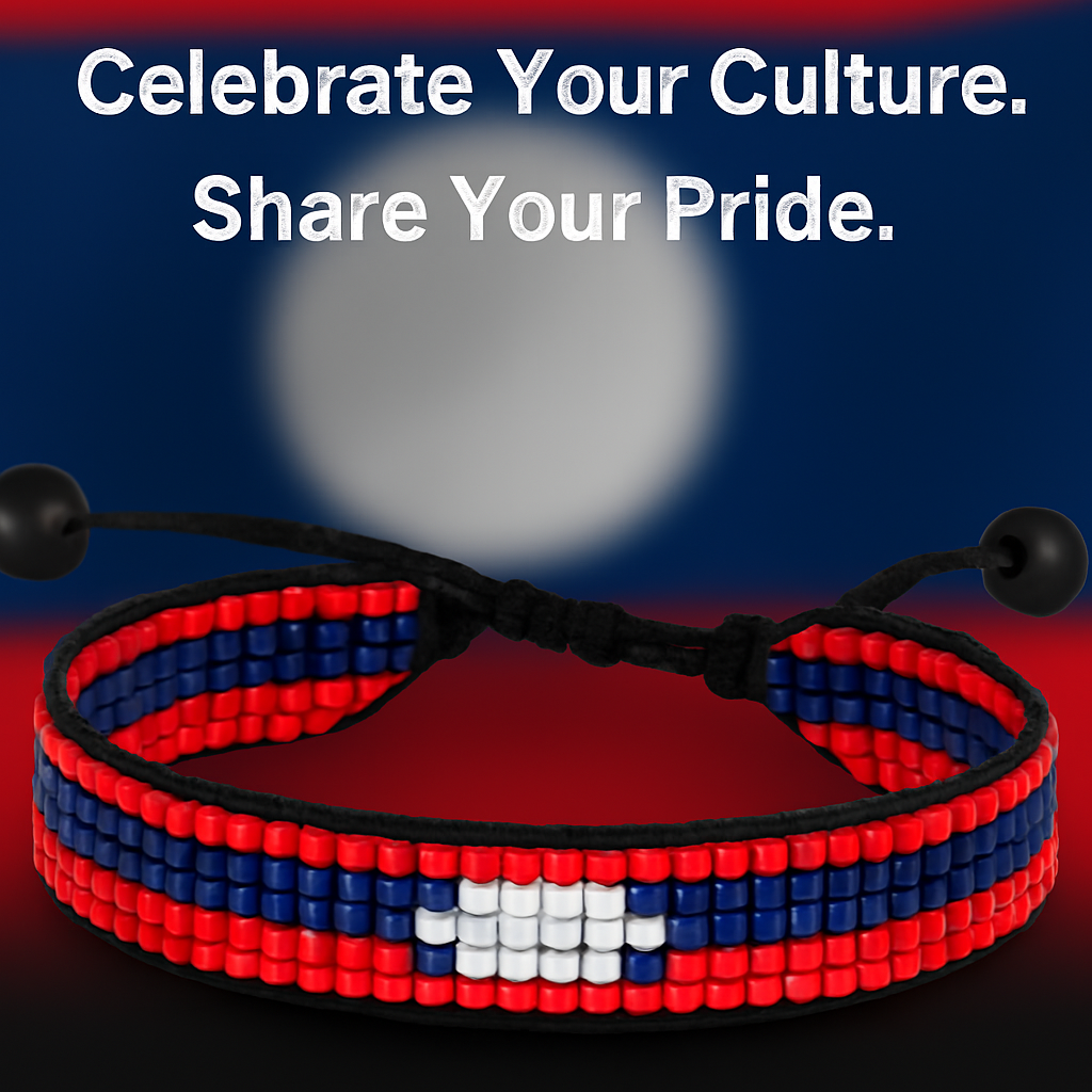 Bracelet drapeau du Laos (RDPL) : Bijou unisexe bohème réglable et fait main