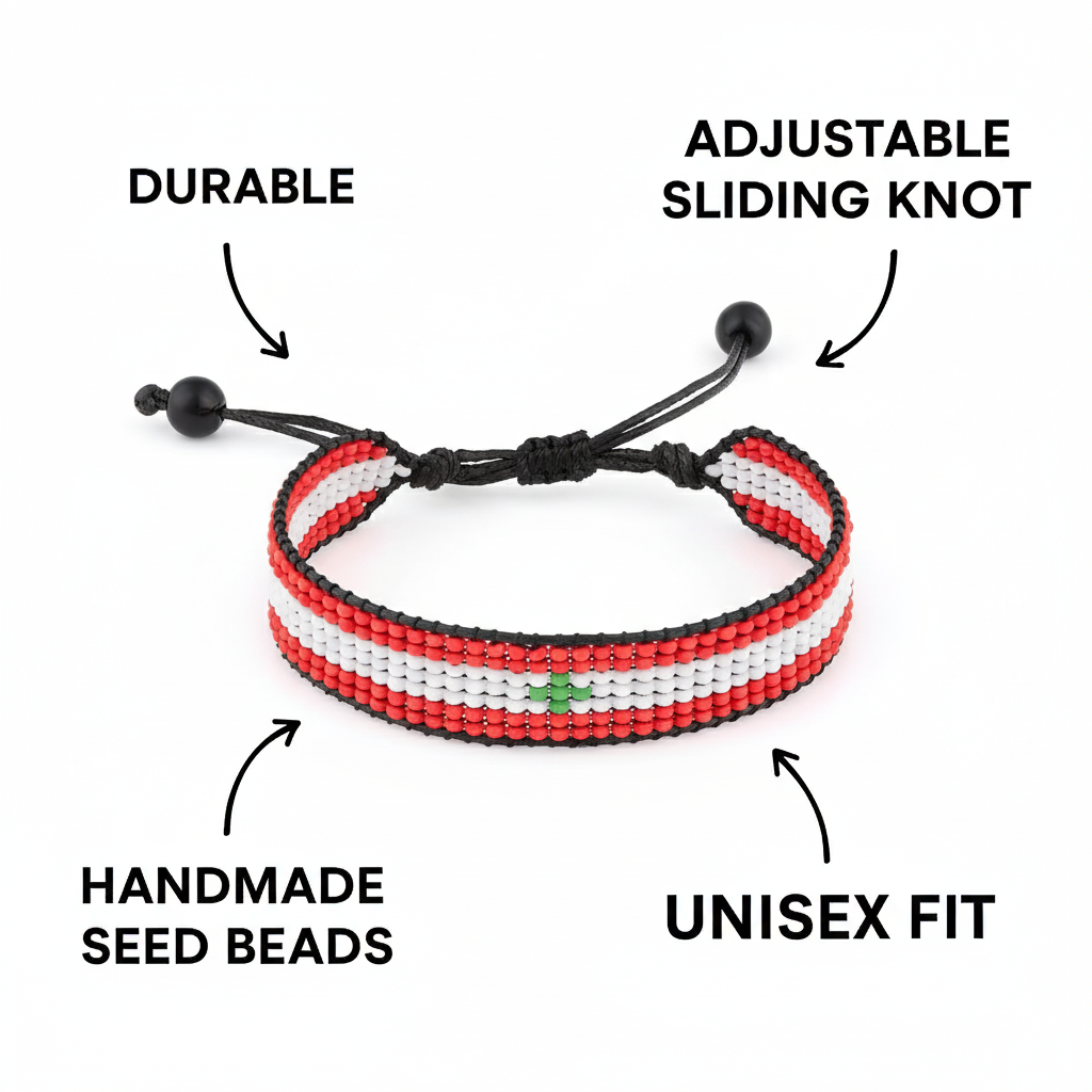 Lebanon Flag Bracelet: Handcrafted Adjustable String Unisex Patrotic Jewelry