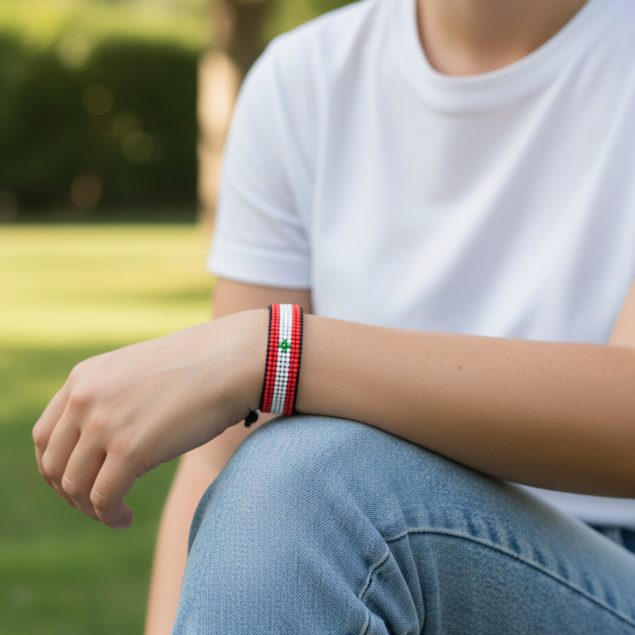 Libanon-Flaggenarmband: Handgefertigtes, verstellbares Unisex-Patriotismus-Schmuckstück