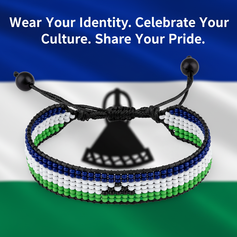 Bracelet drapeau du Lesotho : Fait main, ajustable, unisexe style bohème