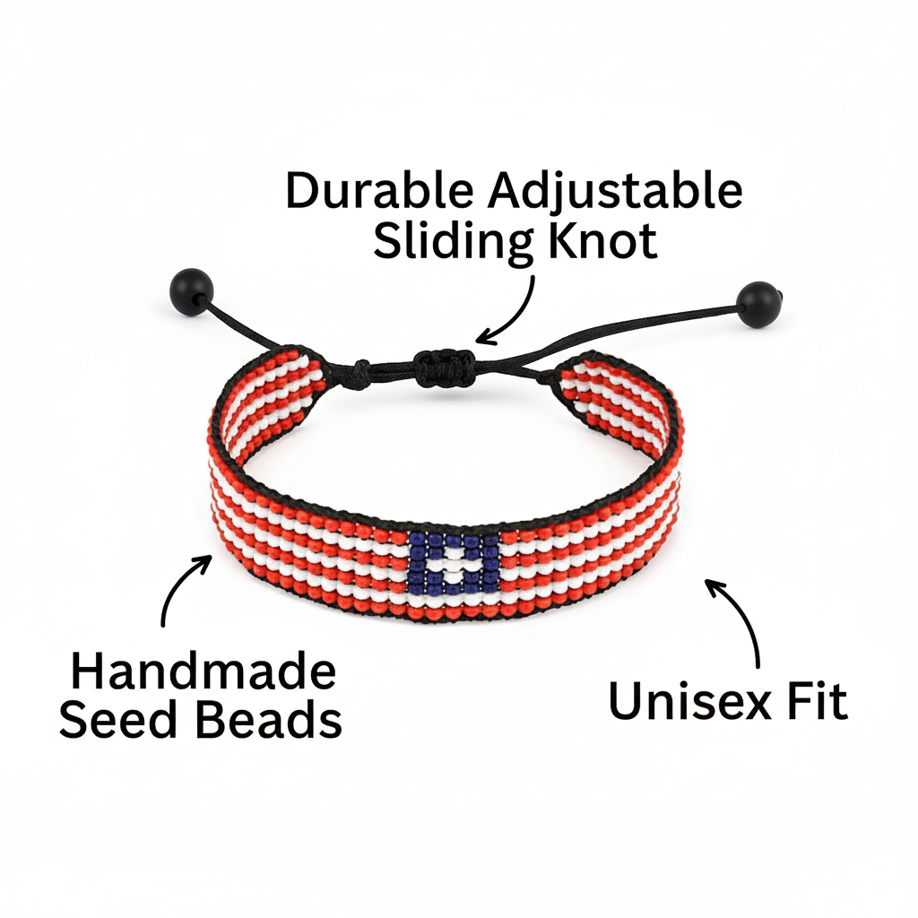 Liberia Flag Bracelet: Handmade Adjustable Unisex Boho-Style Wristband