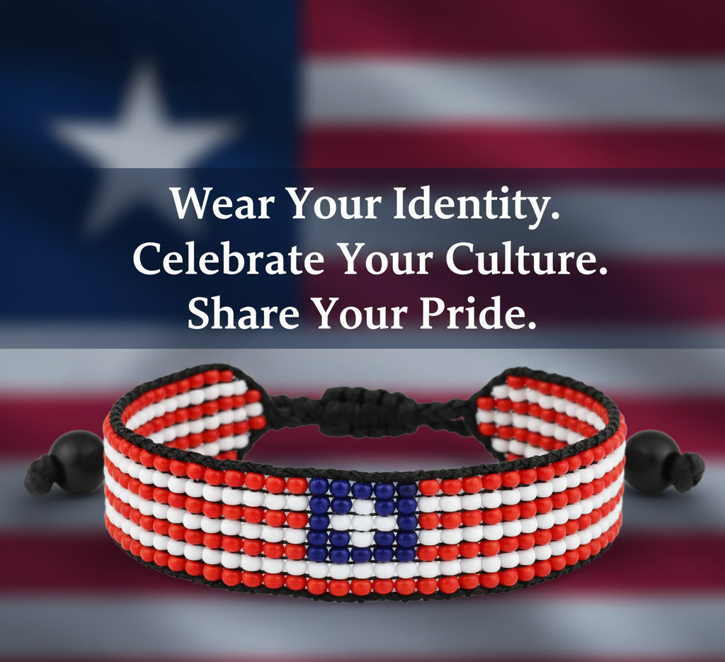 Bracelet drapeau du Libéria : Bracelet unisexe réglable fait main de style bohème