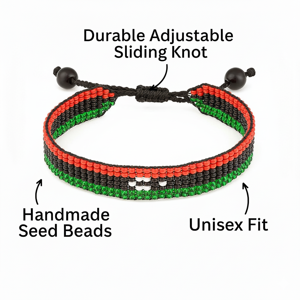 Libya Flag Bracelet: Handmade, Adjustable Beaded String, Boho Jewelry, Unisex Patriotic Gift