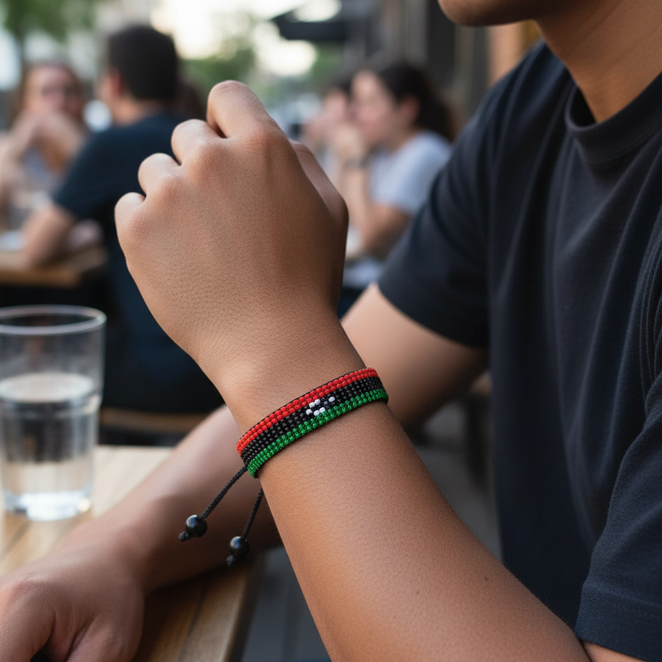 Libyen Flaggen-Armband: Handgefertigt, verstellbare Perlenkette, Boho Schmuck, Unisex patriotisches Geschenk