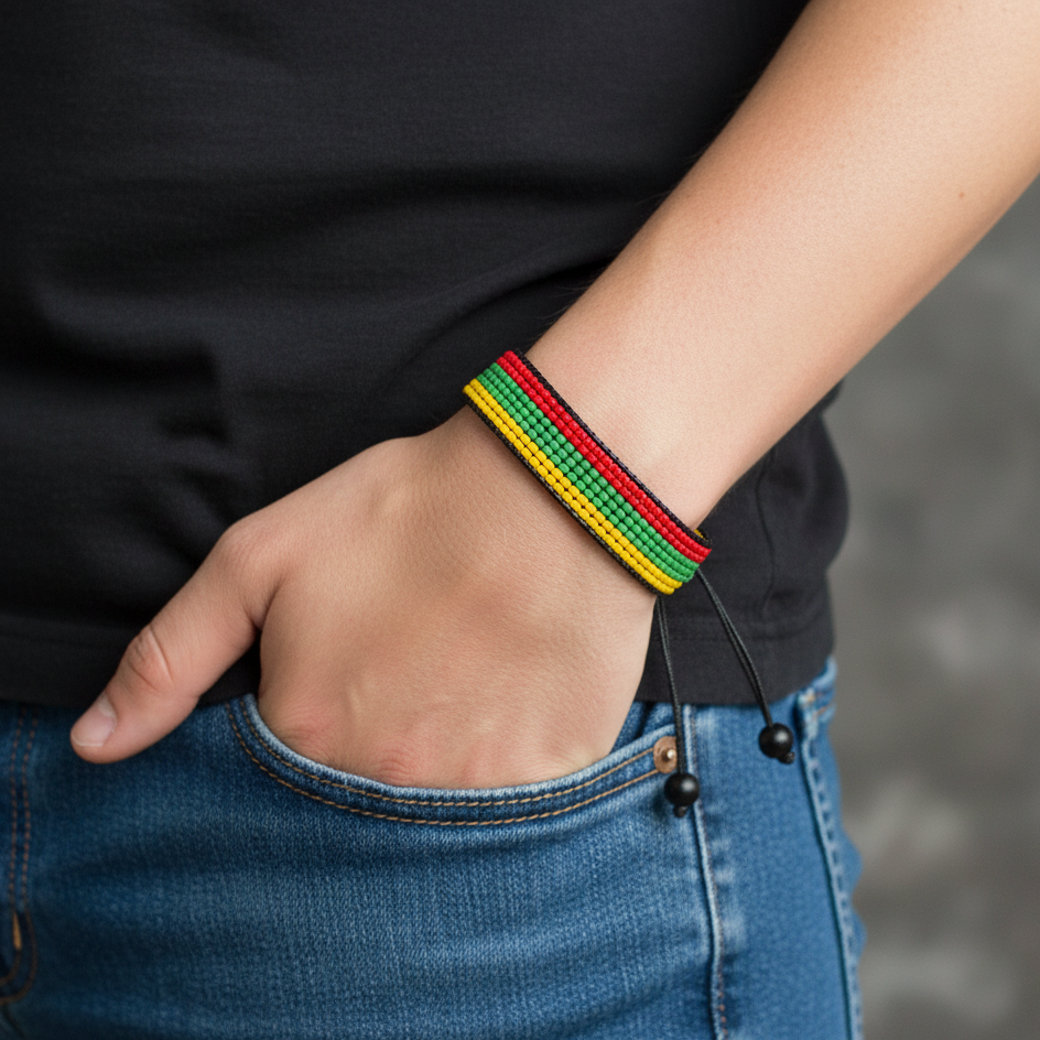 Litauen-Flaggen-Armband: Handgemachtes, verstellbares Armband im Boho-Stil für Damen und Herren