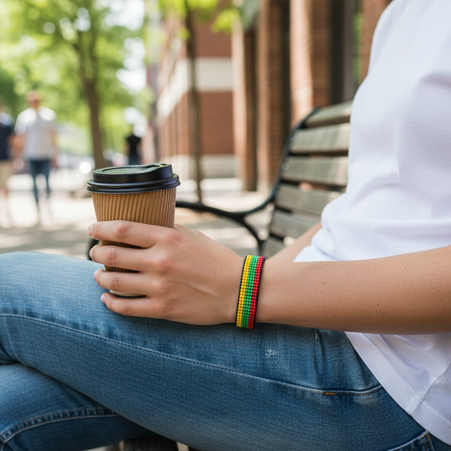 Litauen-Flaggen-Armband: Handgemachtes, verstellbares Armband im Boho-Stil für Damen und Herren