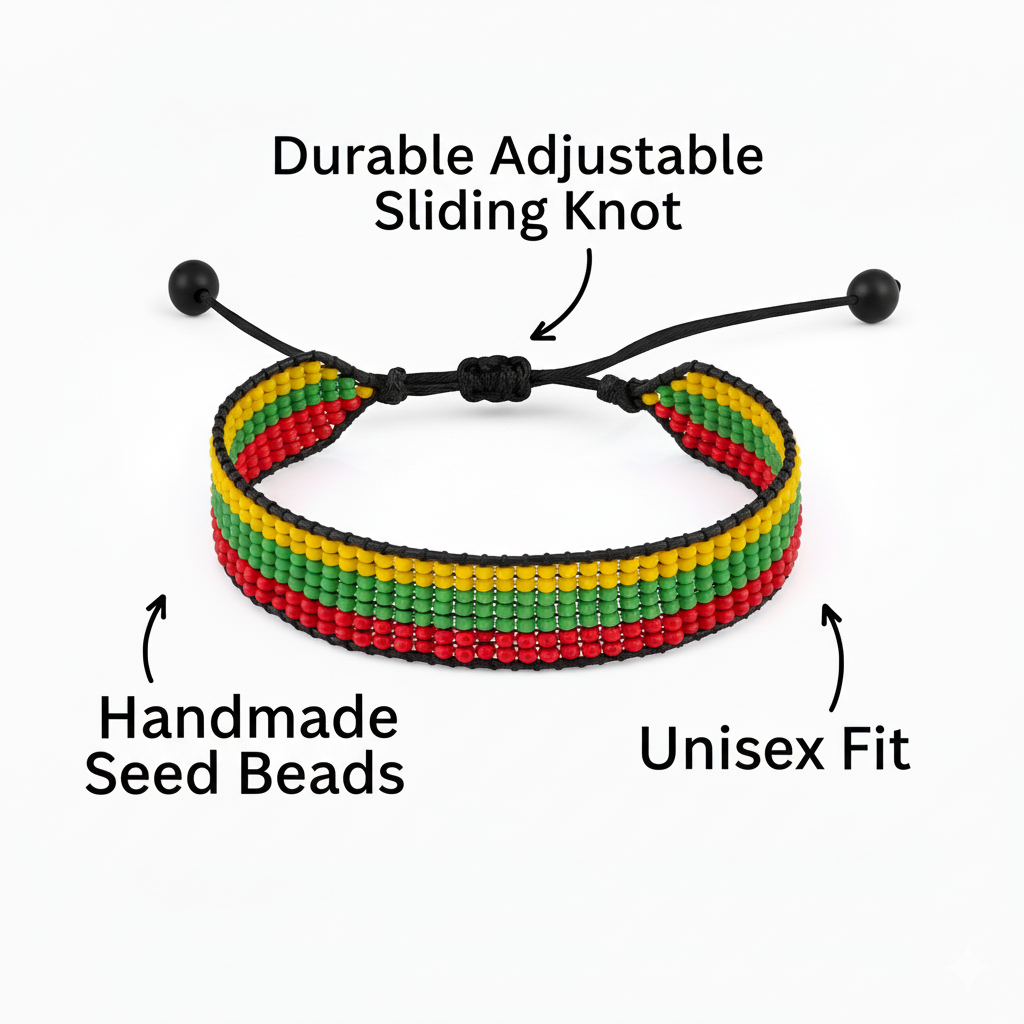 Lithuania Flag Bracelet: Handmade, Adjustable, Boho Style Wristband for Women & Men
