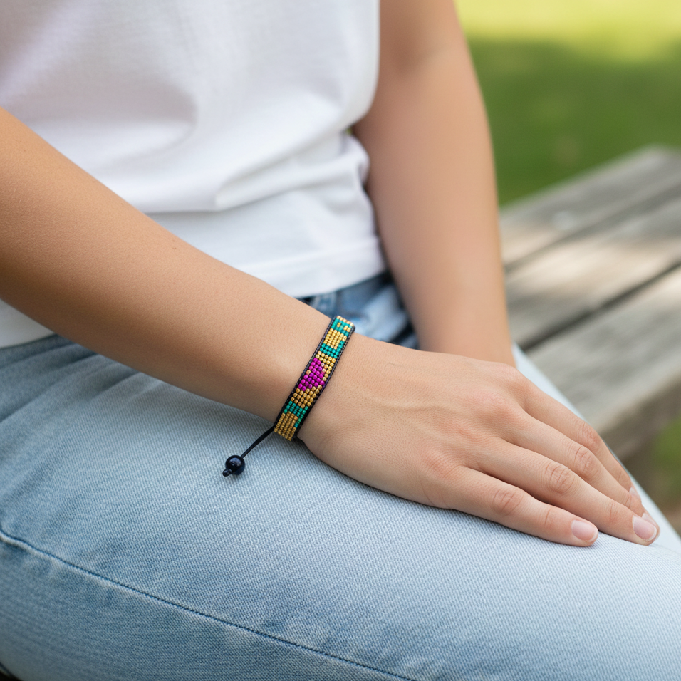 Bracelet perlé « J'aime la Louisiane » – Fait main et ajustable