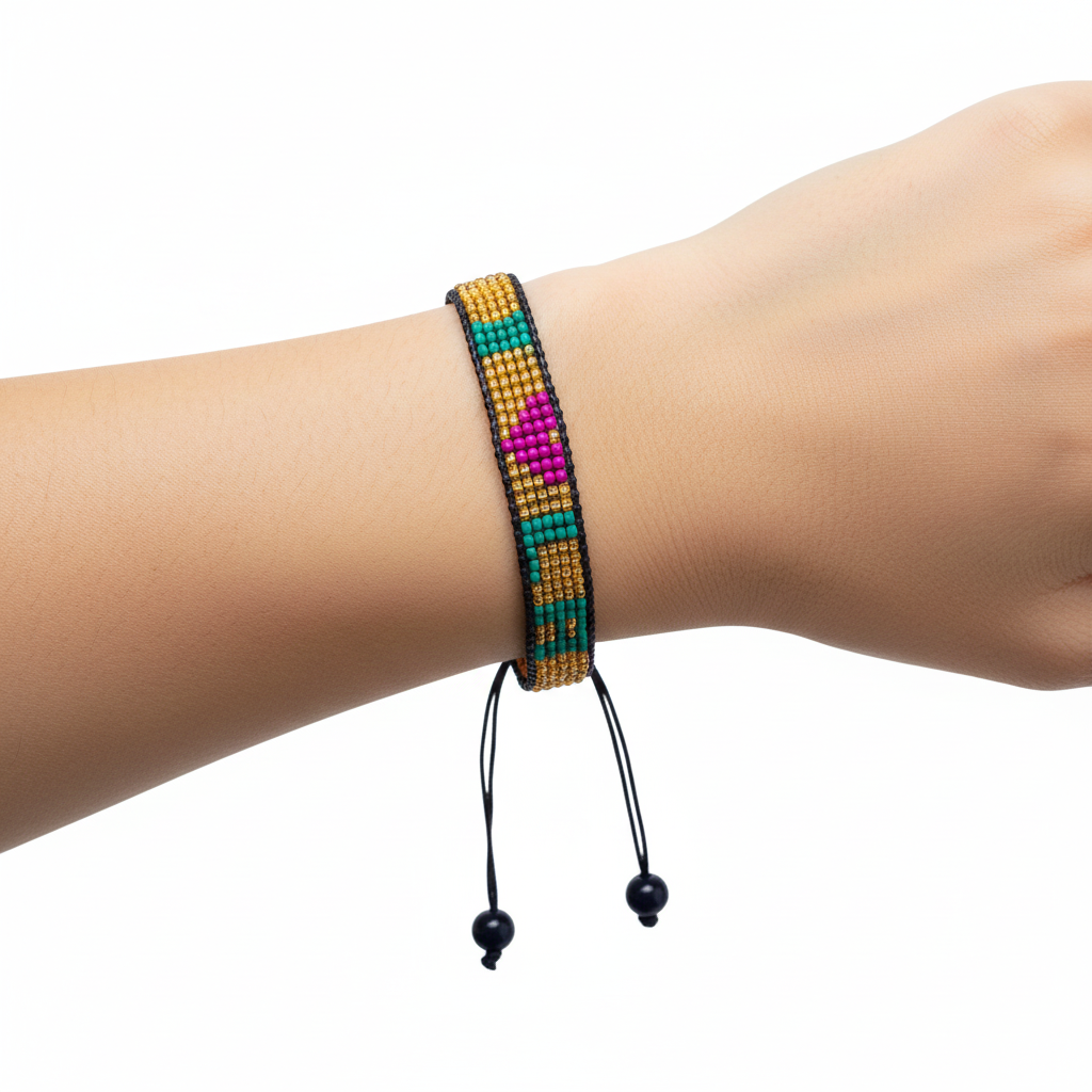 Bracelet perlé « J'aime la Louisiane » – Fait main et ajustable