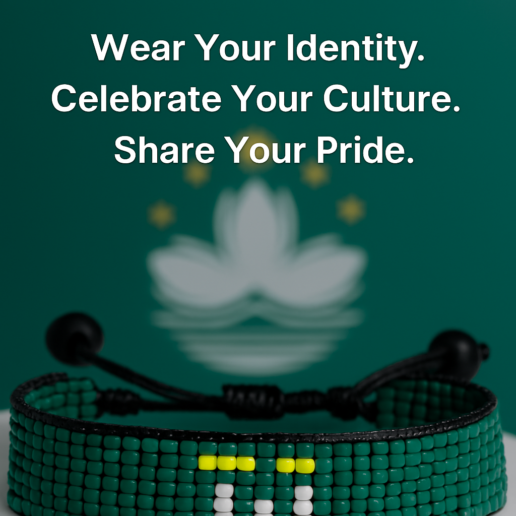Macao Flag Bracelet: Handmade Adjustable Unisex Boho Style Wristband