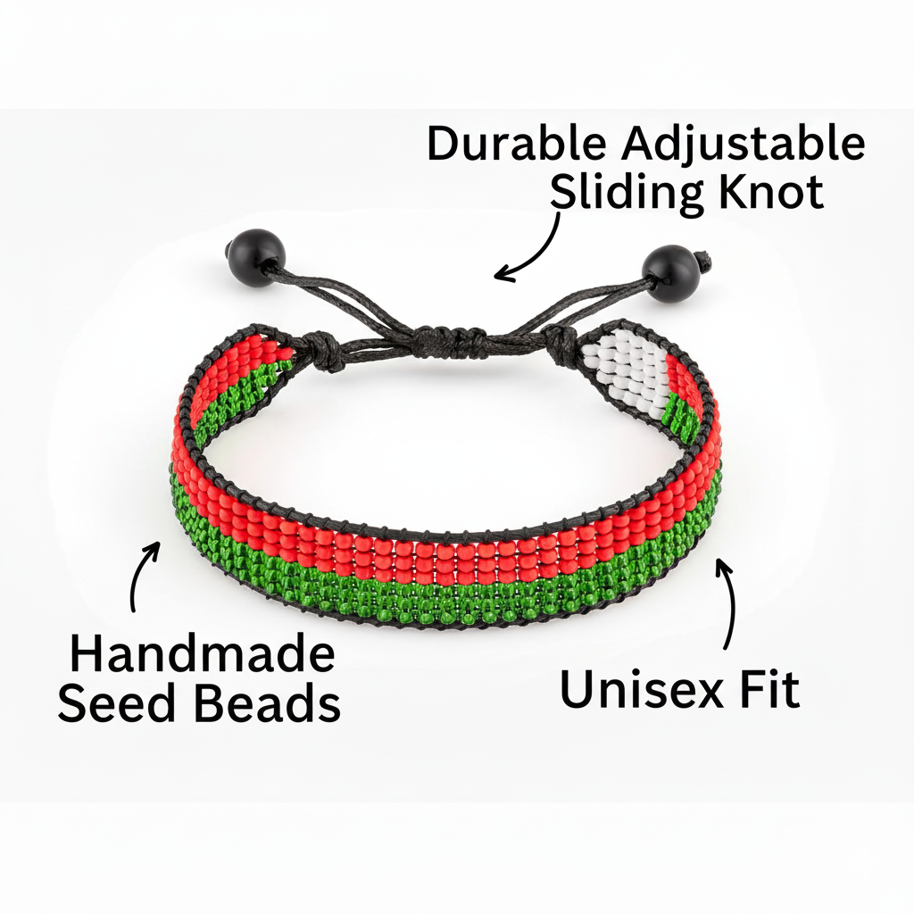 Madagaskar Flaggenarmband: Handgemachtes, verstellbares Unisex-Armband im Boho-Stil