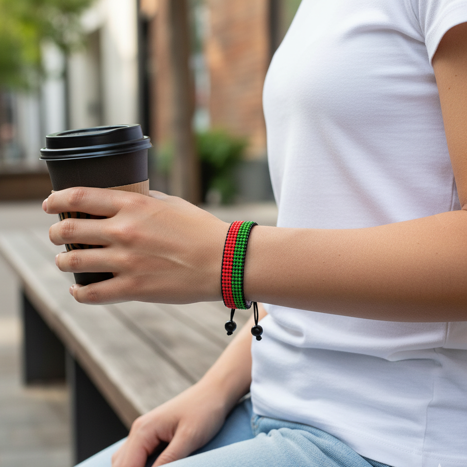 Madagaskar Flaggenarmband: Handgemachtes, verstellbares Unisex-Armband im Boho-Stil