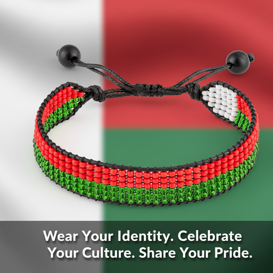 Madagaskar Flaggenarmband: Handgemachtes, verstellbares Unisex-Armband im Boho-Stil