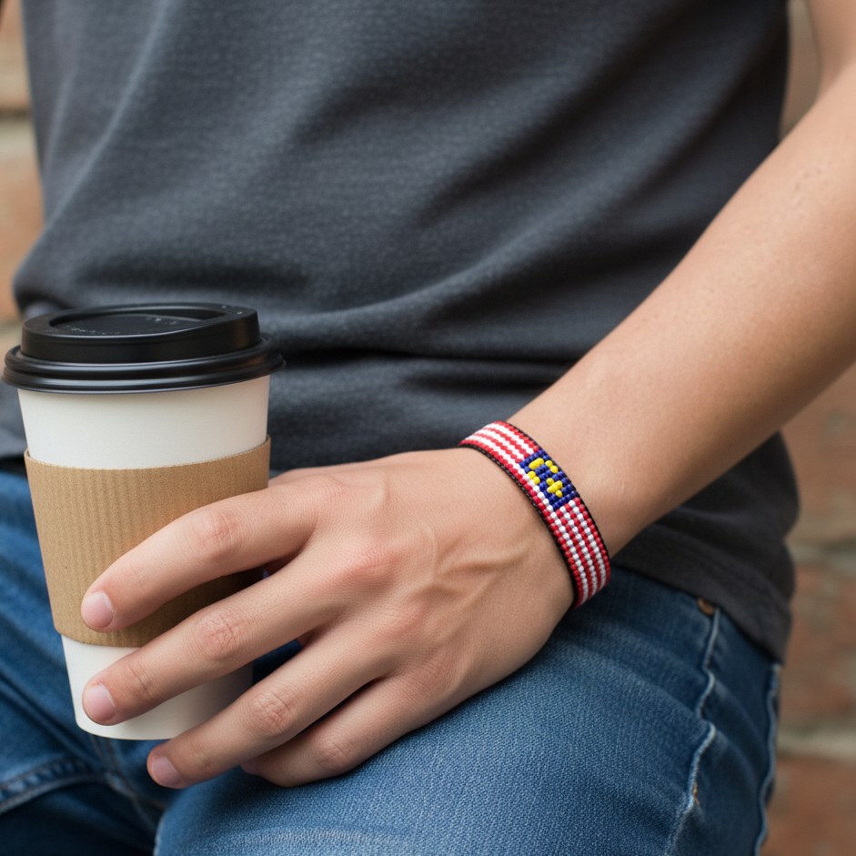 Malaysia Flag Bracelet: Handmade Adjustable, Unisex Boho Style Bracelet
