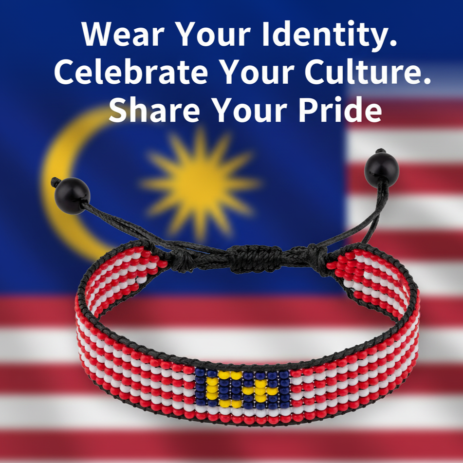Malaysia Flag Bracelet: Handmade Adjustable, Unisex Boho Style Bracelet
