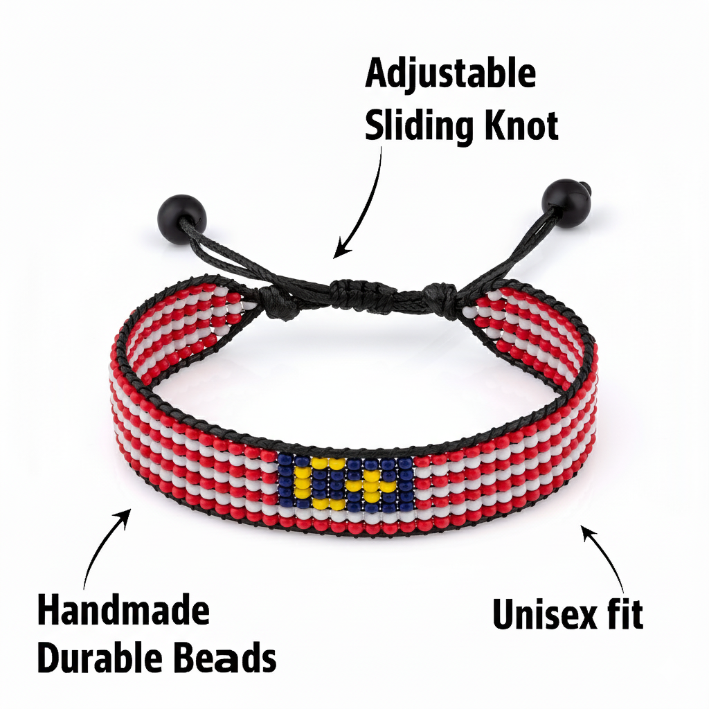 Malaysia Flag Bracelet: Handmade Adjustable, Unisex Boho Style Bracelet