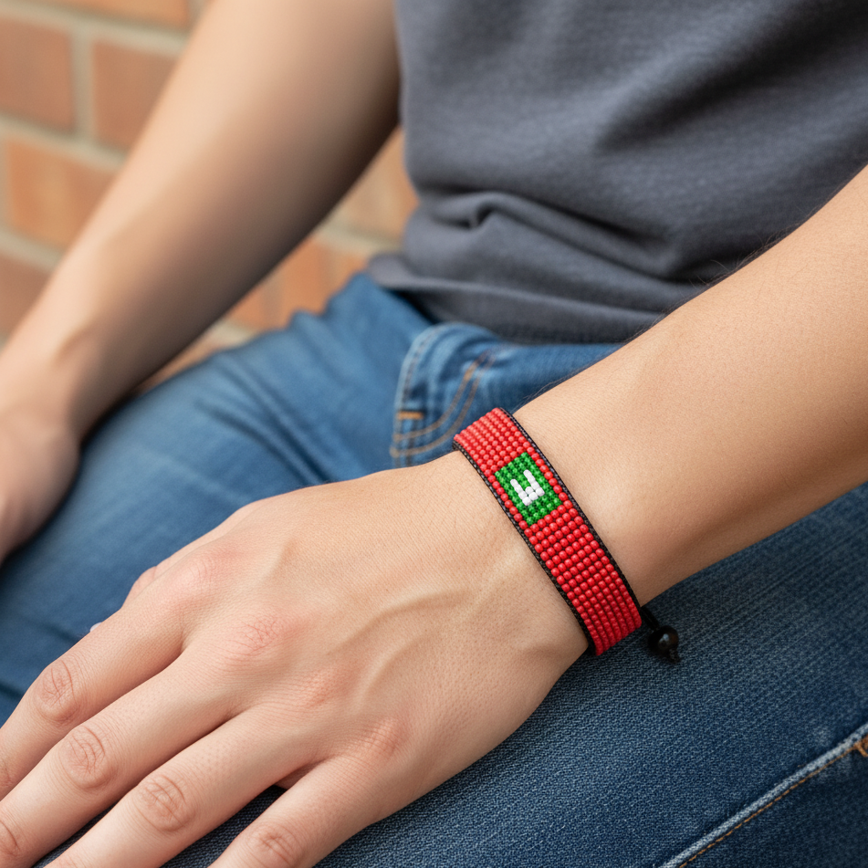 Maldives Flag Bracelet: Handmade, Adjustable Unisex Boho-Style Wristband