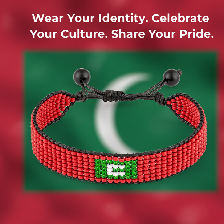 Maldives Flag Bracelet: Handmade, Adjustable Unisex Boho-Style Wristband