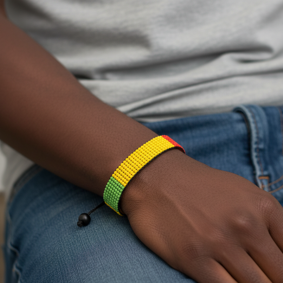 Bracelet drapeau du Mali : Bracelet bohème ajustable fait à la main avec motif patriotique