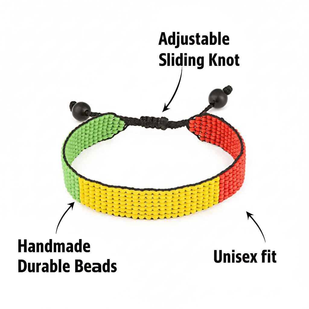 Mali Flag Bracelet: Handmade Adjustable Boho-Style Bracelet with Patriotic Design