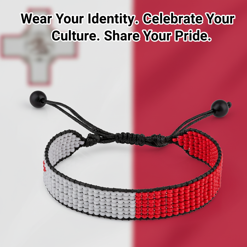 Malta Flaggenarmband: Handgemachtes, verstellbares Unisex-Armband im Boho-Stil