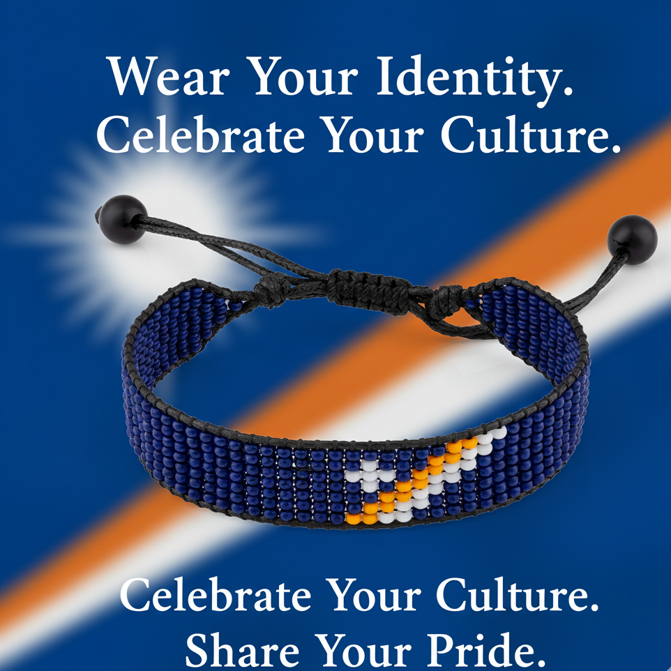 Marshall Islands Flag Bracelet: Handmade Adjustable, Boho Style Wristband