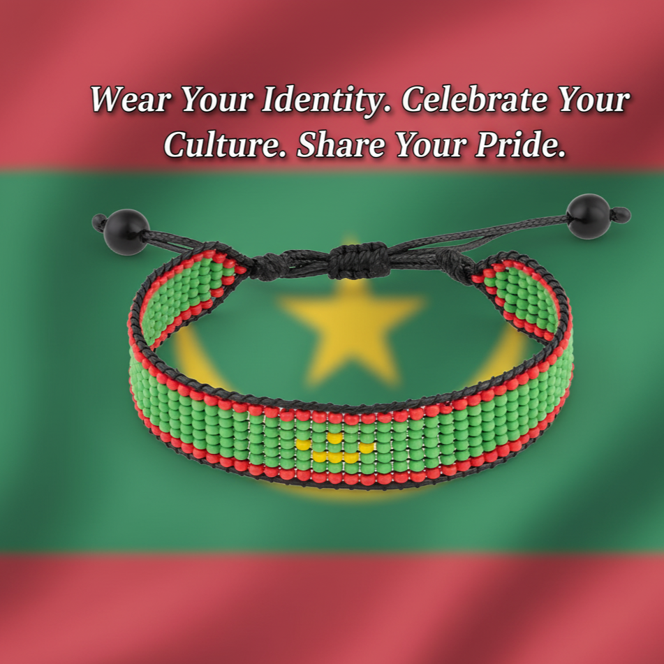 Bracelet drapeau Mauritanie : Bracelet ajustable fait main pour hommes et femmes