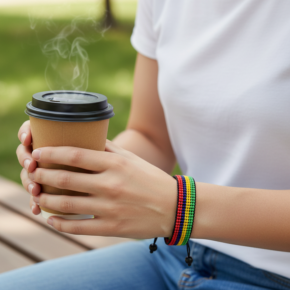 Bracelet Drapeau de l'île Maurice : Fait main, Ajustable, Unisexe style Bohème