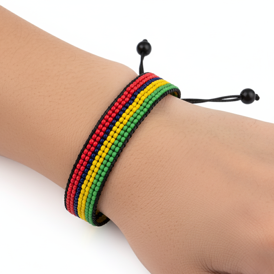 Bracelet Drapeau de l'île Maurice : Fait main, Ajustable, Unisexe style Bohème