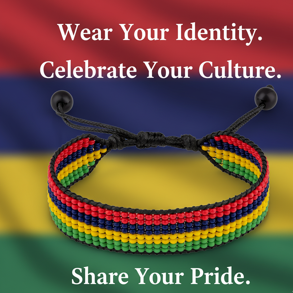 Bracelet Drapeau de l'île Maurice : Fait main, Ajustable, Unisexe style Bohème