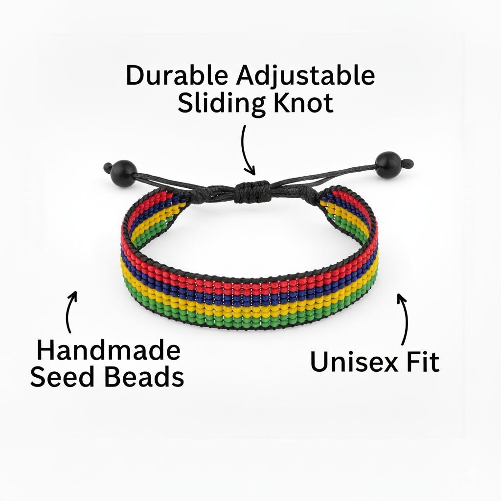 Mauritius Flag Bracelet: Handmade Adjustable, Unisex Boho Style Rope Bracelet