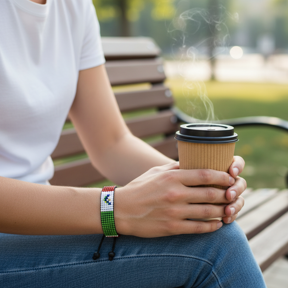 Mexiko Flaggen Armband: Handgemachter verstellbarer unisex Boho-Stil Schmuck mit Perlen