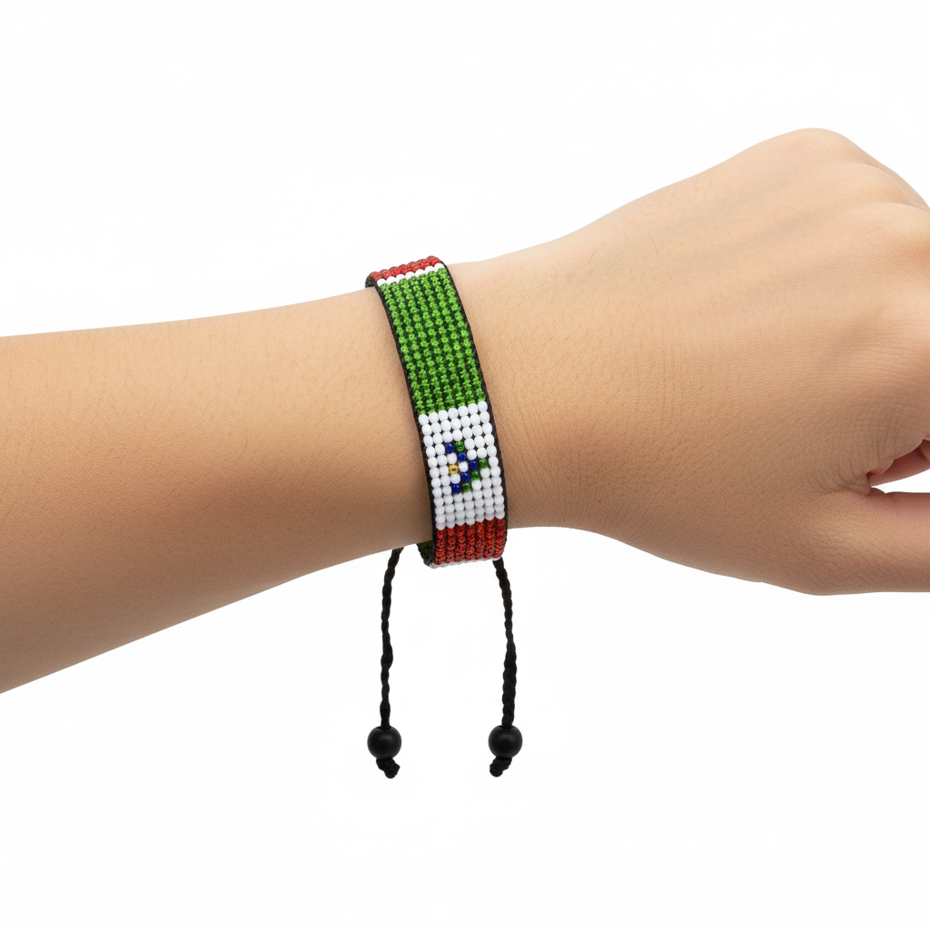 Mexiko Flaggen Armband: Handgemachter verstellbarer unisex Boho-Stil Schmuck mit Perlen