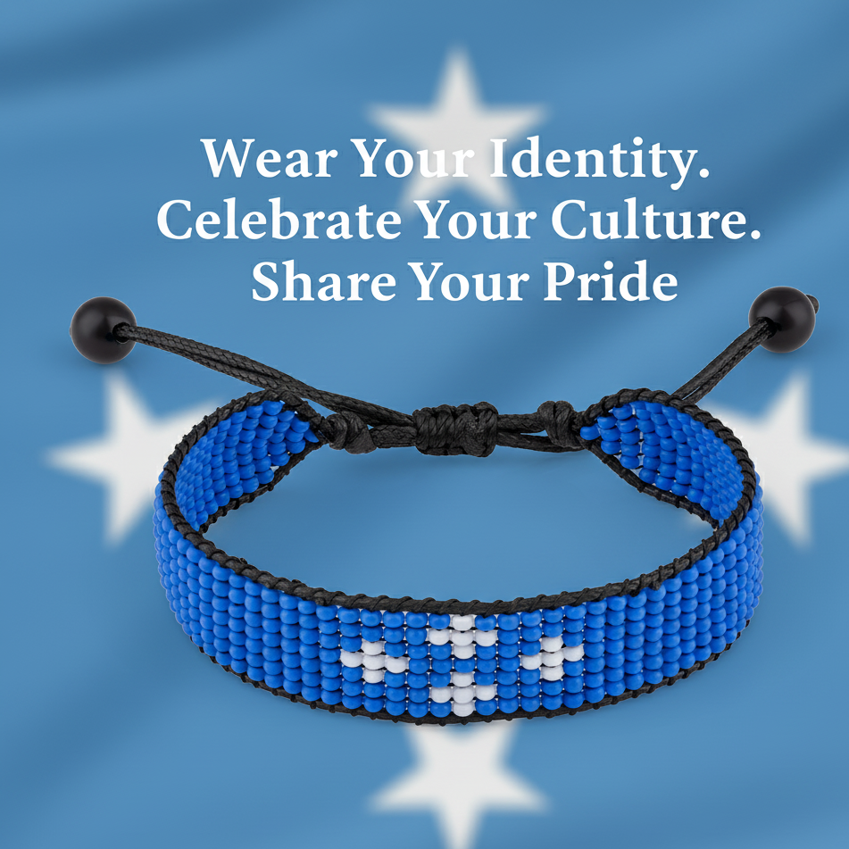 Bracelet Drapeau de Micronésie (États fédérés) : Bracelet en Corde Fait Main, Ajustable, Style Bohème pour Femmes et Hommes