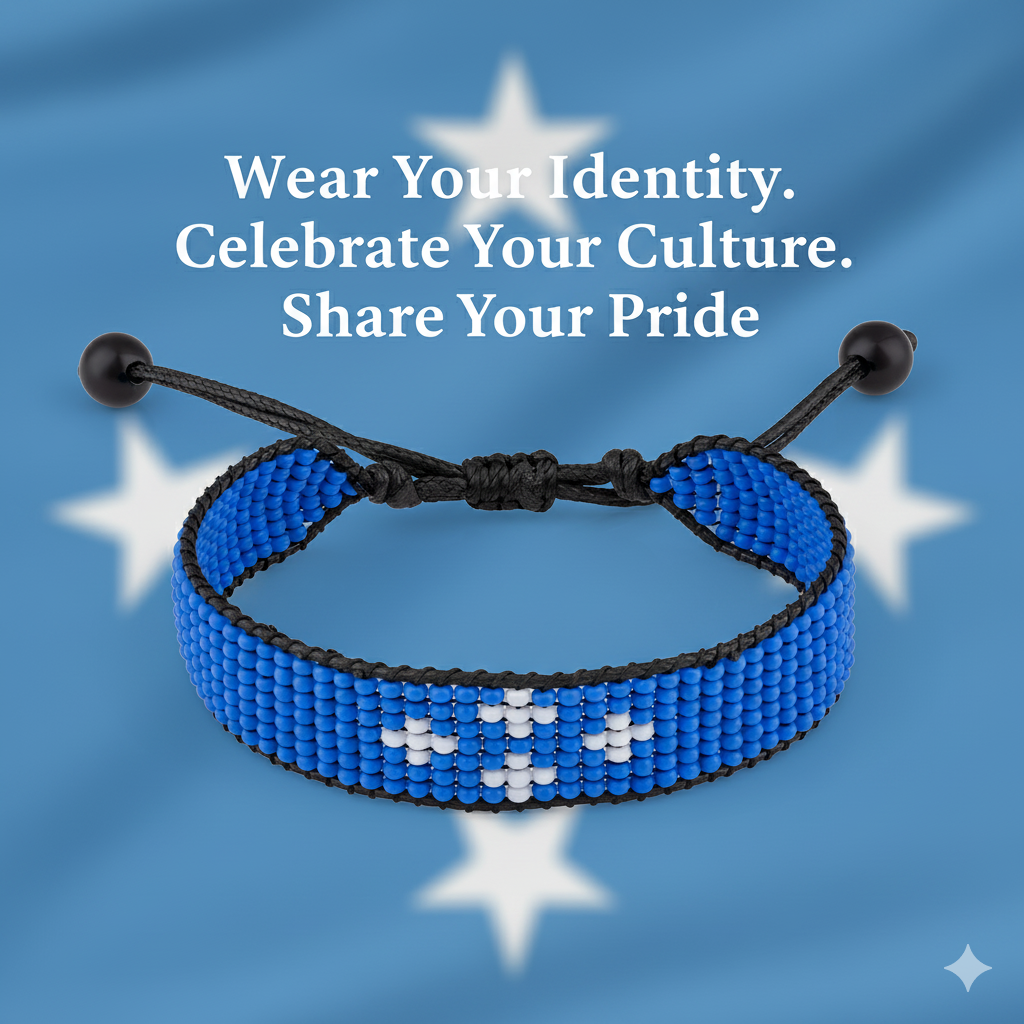 Micronesia Fed. Sts. Flag Bracelet: Adjustable Handmade Boho Style Rope Bracelet for Women & Men