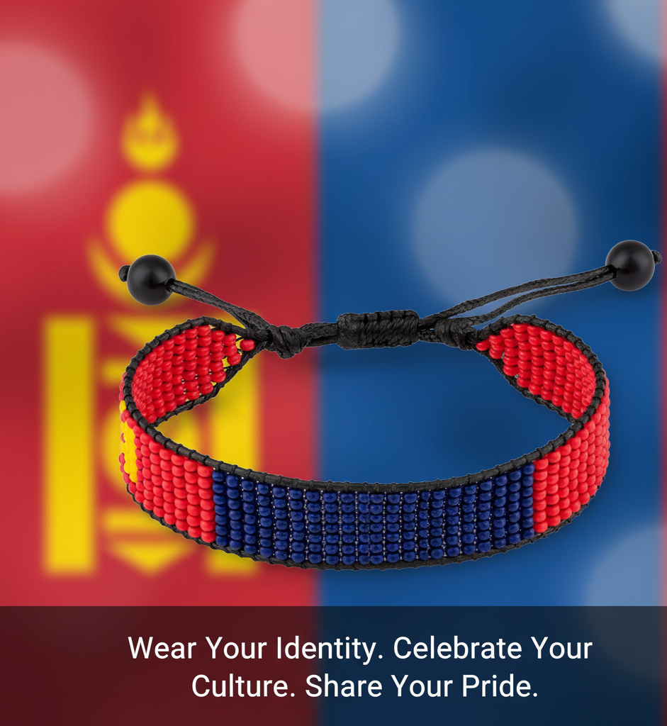 Mongolia Flag Bracelet: Beaded, Adjustable, Boho Style Rope Bracelet for Women & Men