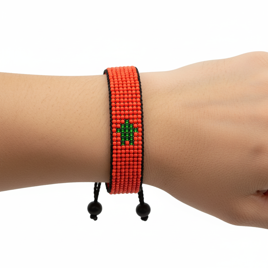 Bracelet drapeau du Maroc : Bracelet cordon perlé fait main, réglable, style bohème, avec motif patriotique