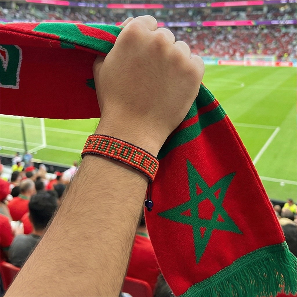 World Cup 2026 Morocco Beaded Flag Bracelet – Handmade & Adjustable