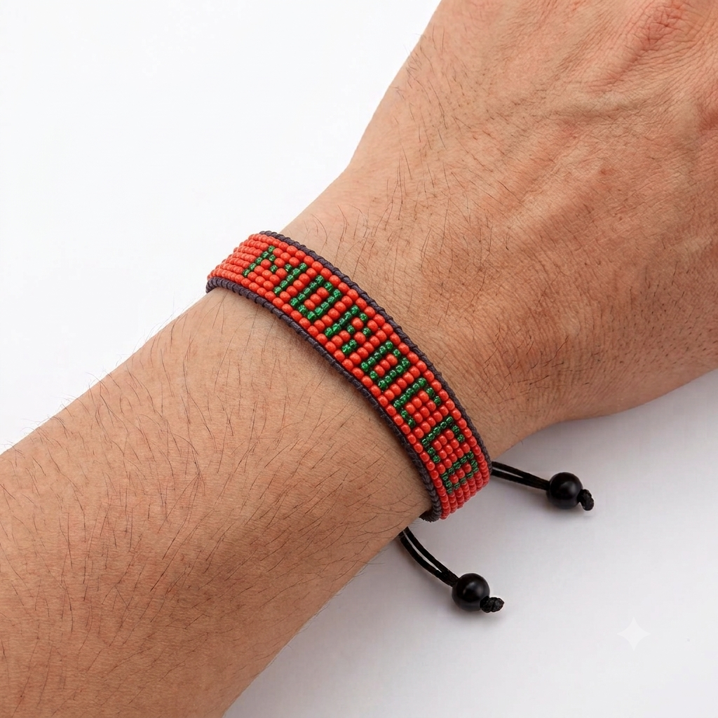 Bracelet Perlé Drapeau Maroc Coupe du Monde 2026 – Fait Main & Ajustable