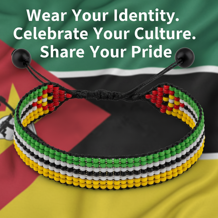 Bracelet drapeau Mozambique : perlé, ajustable, style bohème pour femmes et hommes
