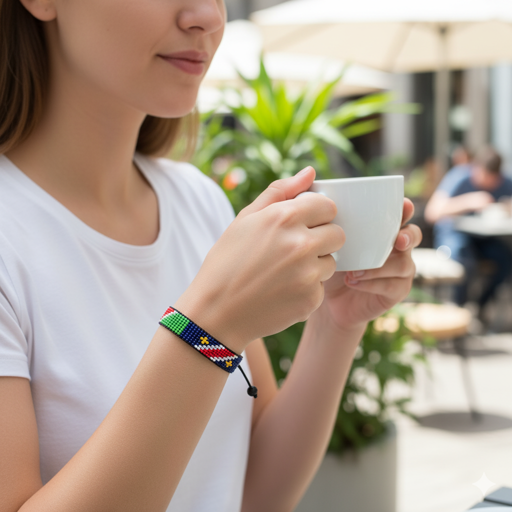 Namibia Flaggenarmband: Verstellbares, geflochtenes Armband im Boho-Stil für Damen und Herren