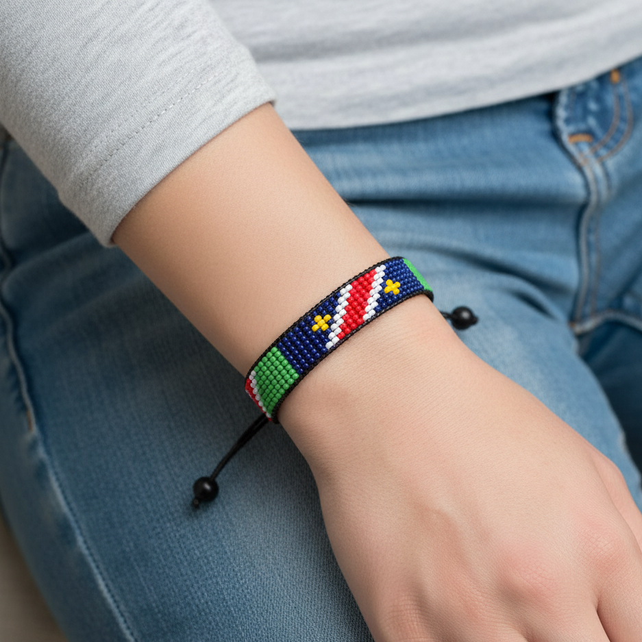 Namibia Flaggenarmband: Verstellbares, geflochtenes Armband im Boho-Stil für Damen und Herren