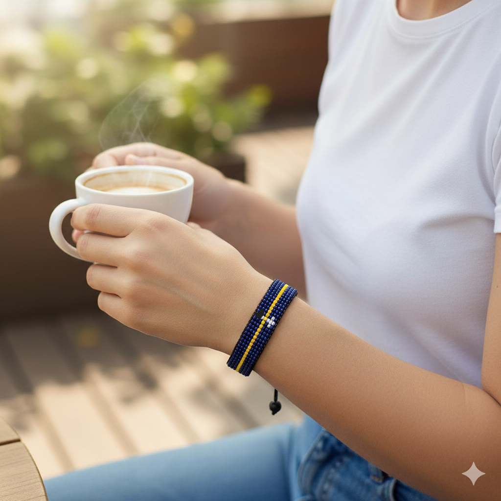 Nauru Flag Bracelet: Adjustable, Beaded Boho Style Rope Bracelet for Women & Men