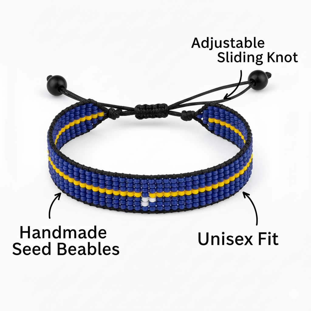 Nauru Flag Bracelet: Adjustable, Beaded Boho Style Rope Bracelet for Women & Men