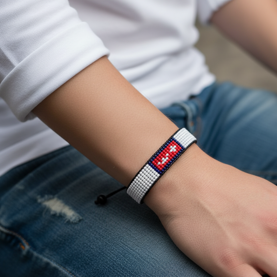 Nepal Flag Armband: Verstellbares Boho-Seilarmband für Damen und Herren