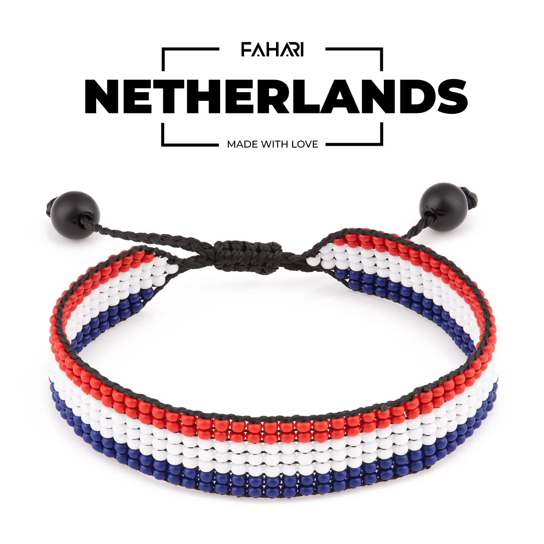 Armband mit niederländischer Flagge: Handgefertigt, verstellbar, Boho-Stil, mit patriotischem Design