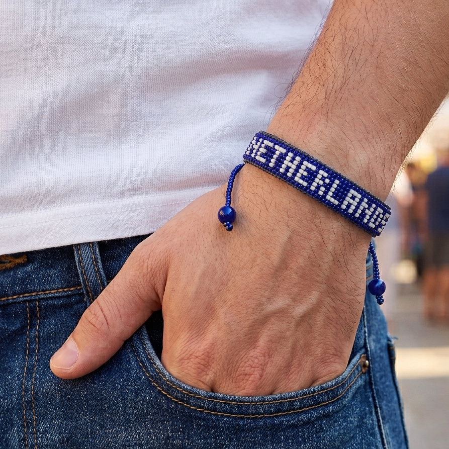 Coupe du Monde 2026 Bracelet drapeau Pays-Bas perlé – Fait main et ajustable